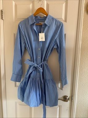 NWT Bubble Skirt Shirt Dress blue white Free Assembly